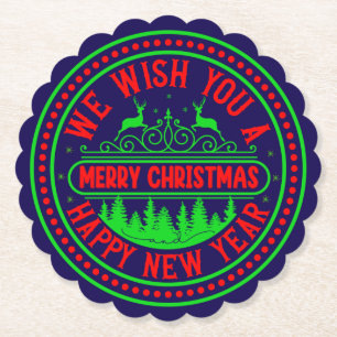 We Wish You Merry Christmas Happy New Year-13395 Paper Coaster