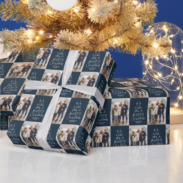 We wish you Merry Christmas navy holiday photo  Wrapping Paper (Holidays)