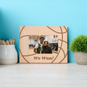We Won Cute Simple Modern Rustic Basketball Text Etched Frames