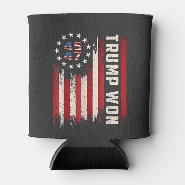 We Won TRUMP INAUGURATION American Flag  Can Cooler (Front)