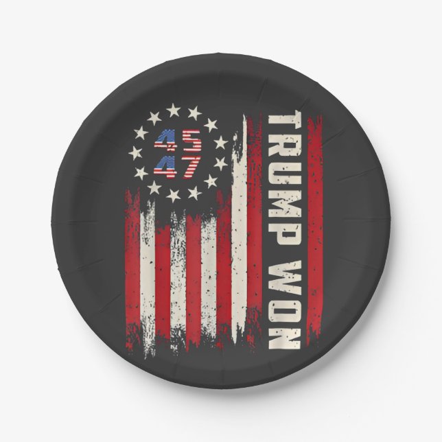 We Won TRUMP INAUGURATION American Flag  Paper Plate (Front)