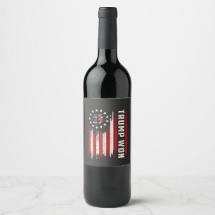 We Won TRUMP INAUGURATION American Flag Wine Label