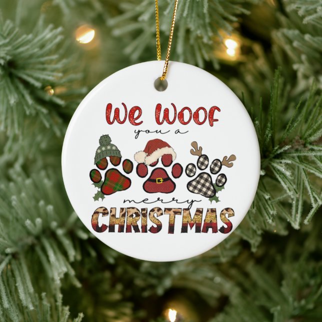 We Woof You A Merry Christmas Ceramic Ornament (Tree)