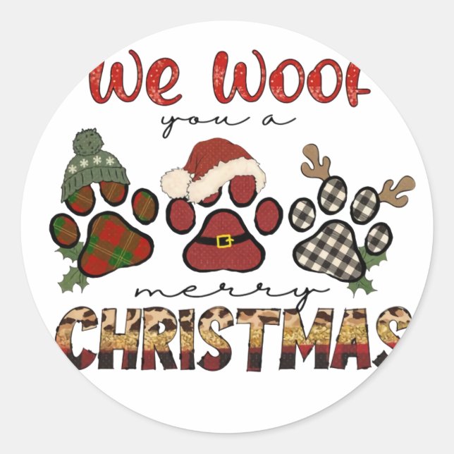 We Woof You A Merry Christmas Classic Round Sticker (Front)