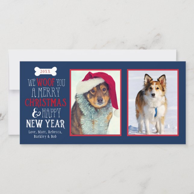 We Woof You A Merry Christmas Dog Pet Photocard Holiday Card (Front)