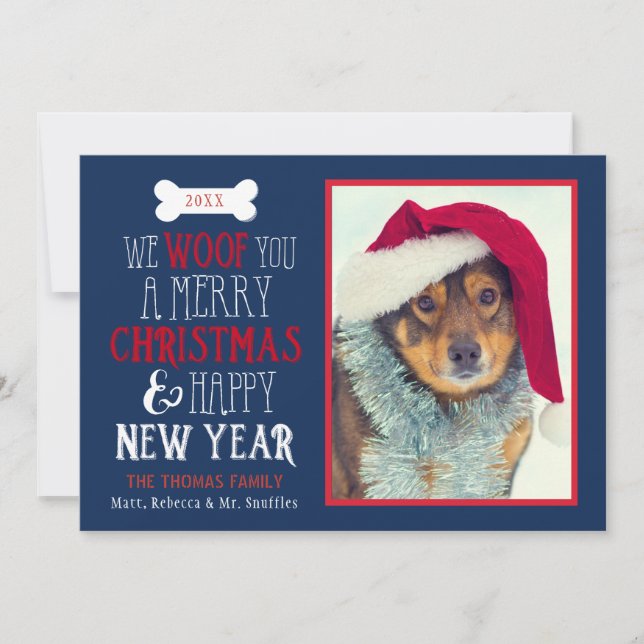 We Woof You A Merry Christmas Dog Photo Flat Card (Front)