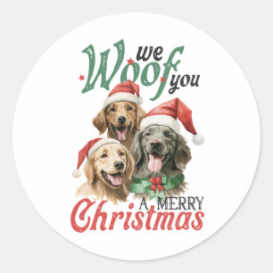 We Woof You A Merry Christmas Vintage Typography Classic Round Sticker