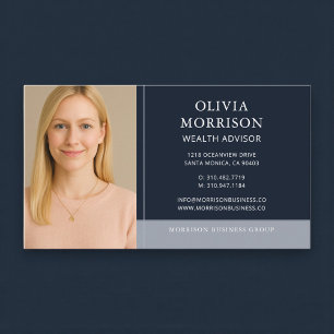 Wealth Advisor Photo Navy Blue Business Card