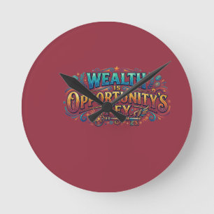 Wealth is Opportunity's Key – Motivational Typogra Round Clock