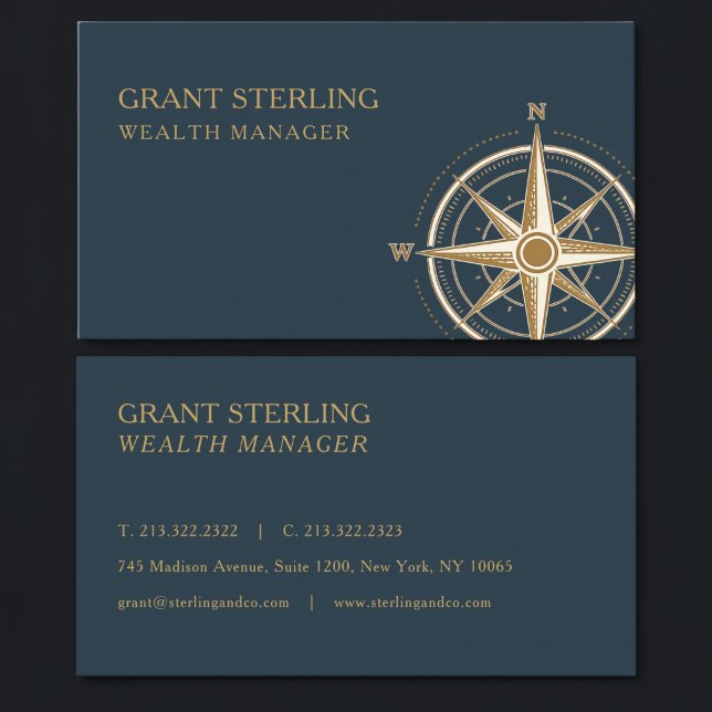 Wealth Manager Nautical Compass Professional Business Card (Creator Uploaded)