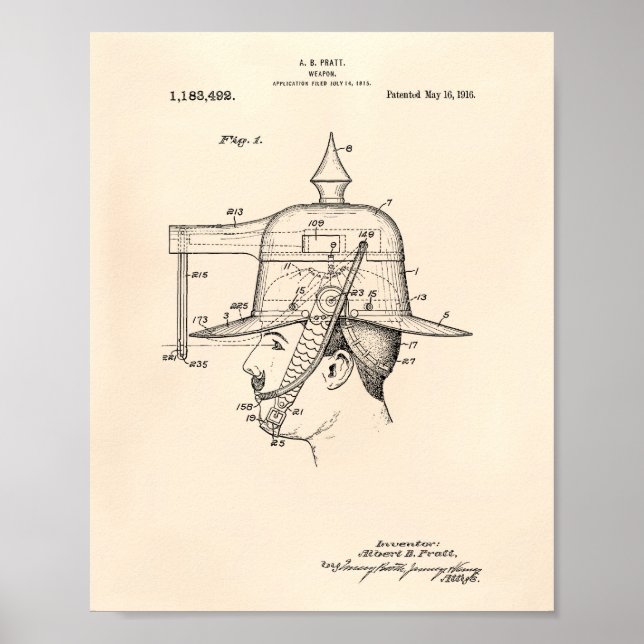 Weapon Hat 1916 Patent Art - Old Peper Poster (Front)
