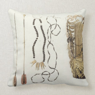 Weapons, tools and jewellery of Puri and Botocudos Cushion