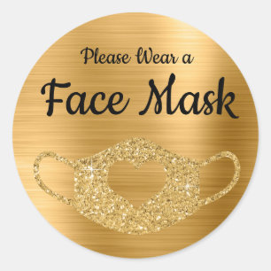 Wear a Face Mask Faux Gold Glitter and Foil Classic Round Sticker