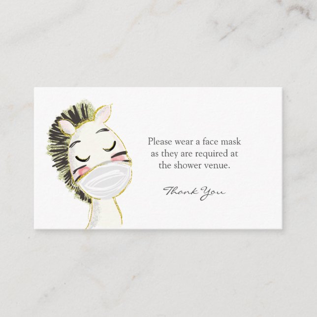 Wear a Face Mask Request Zebra Baby Shower Enclosure Card (Front)
