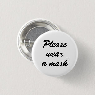 Wear a mask, black and white elegant script 3 cm round badge
