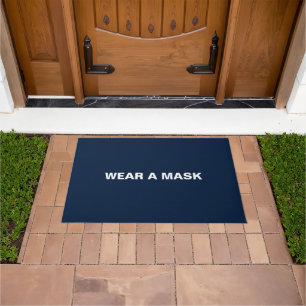 Wear a mask navy blue custom text minimalist doormat