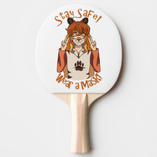 anime girl holding a ping pong paddle in front of a table