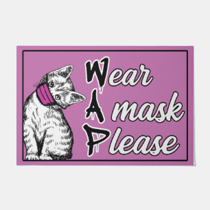 Wear A Mask Please Mat, Pink Kitty Wearing Mask Doormat