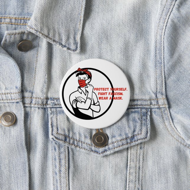 Wear a Mask Riveter Style 7.5 Cm Round Badge (In Situ)