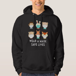 Wear A Mask Save Lives Face Mask Giraffe Fox Monke Hoodie