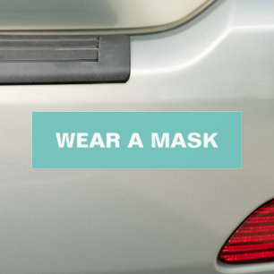 Wear a mask, teal white minimalist car bumper sticker
