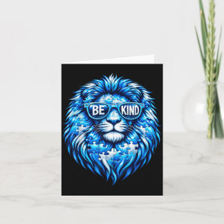 Wear Blue Autism Awareness Puzzle Lion Be Kind Men Card