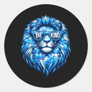 Wear Blue Autism Awareness Puzzle Lion Be Kind Men Classic Round Sticker