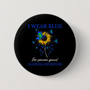 Wear Blue For Alopecia Awareness Sunflower 6 Cm Round Badge