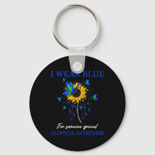 Wear Blue For Alopecia Awareness Sunflower Key Ring