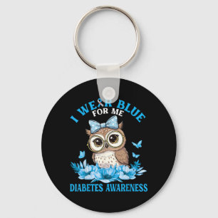 Wear Blue For Cute Owl With Flowers Diabetes Key Ring