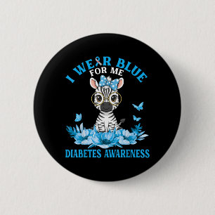 Wear Blue For Cute Zebra Flowers Diabetes 6 Cm Round Badge