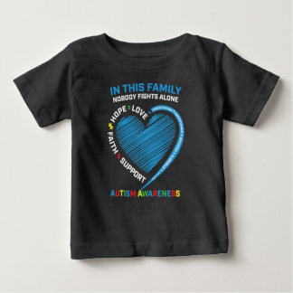 Wear Blue Heart Puzzle Piece Family Fight Autism Baby T-Shirt