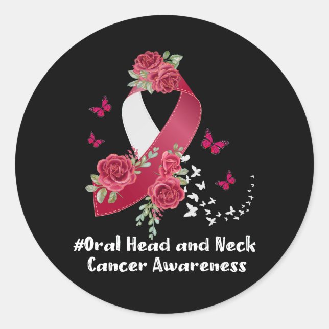 Wear Burgundy White Ribbon Oral Head Neck Cancer A Classic Round Sticker (Front)