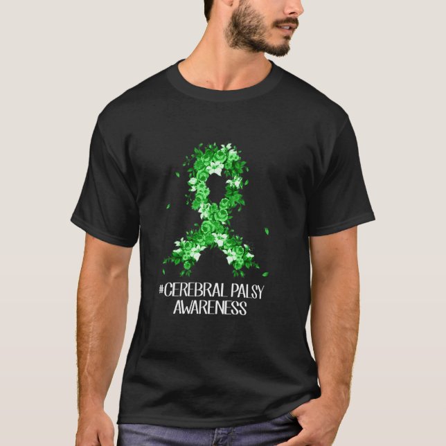 Wear Green Flower Ribbon Cerebral Palsy Awareness T-Shirt (Front)