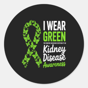 Wear green for kidney disease awareness support classic round sticker