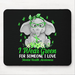 Wear Green For Mental Health Awareness Ribbon Elep Mouse Pad