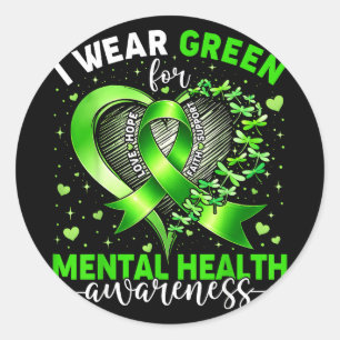 Wear green mental health awareness ribbon dragonfl classic round sticker
