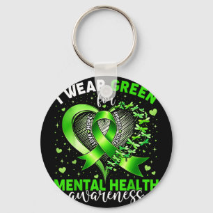 Wear green mental health awareness ribbon dragonfl key ring