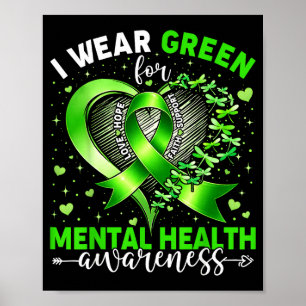 Wear green mental health awareness ribbon dragonfl poster
