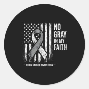 Wear grey in may american flag fight brain cancer classic round sticker
