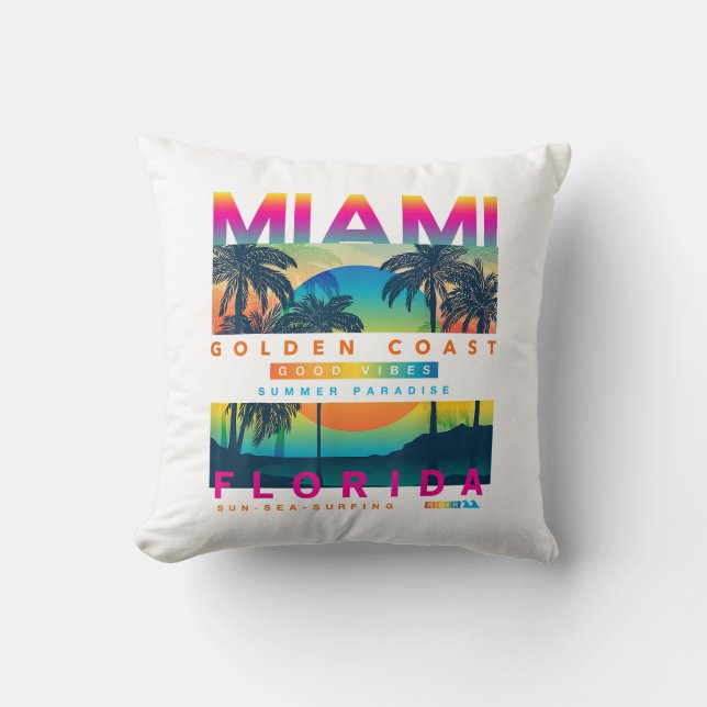 Wear Miami Florida T shirts Miami Colourful Sunris Cushion (Front)