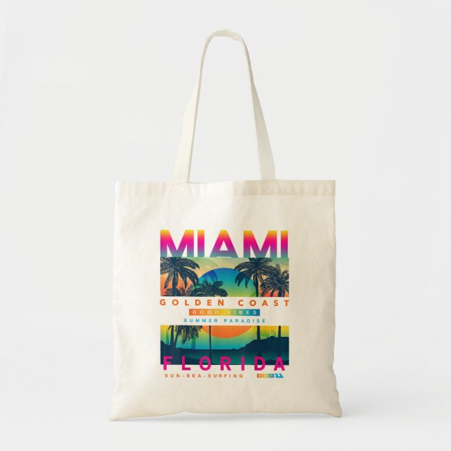 Wear Miami Florida T shirts Miami Colourful Sunris Tote Bag (Front)