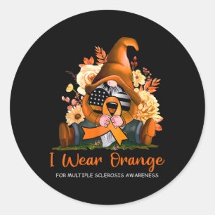 Wear Orange For Multiple Sclerosis Awareness Gnome Classic Round Sticker