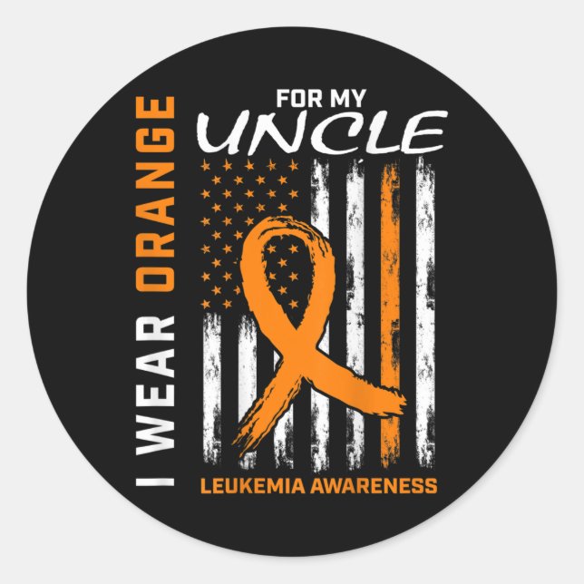 Wear Orange For My Uncle Leukaemia Awareness Ameri Classic Round Sticker (Front)