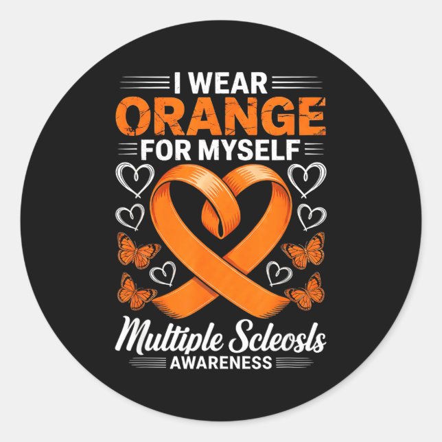 Wear orange ms warrior multiple sclerosis classic round sticker (Front)