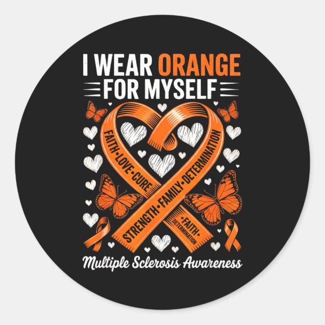 Wear orange ms warrior multiple sclerosis classic round sticker (Front)