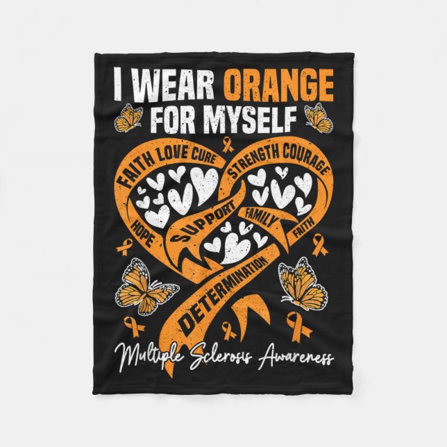 Wear Orange MS Warrior Multiple Sclerosis Fleece Blanket (Front)