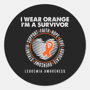 Wear Orange Ribbon Survivor Leukaemia Blood Cancer Classic Round Sticker