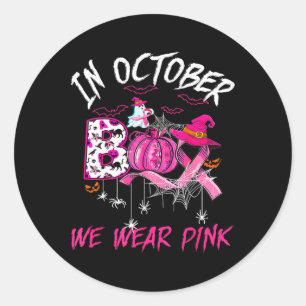 Wear Pink Breast Cancer Warrior Cute Ghost Hallowe Classic Round Sticker