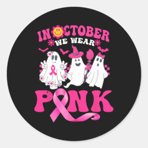 Wear Pink Breast Cancer Warrior Cute Ghost Hallowe Classic Round Sticker